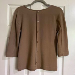 Ann Taylor Textured Faux Back-Button Top in Tan Size XS